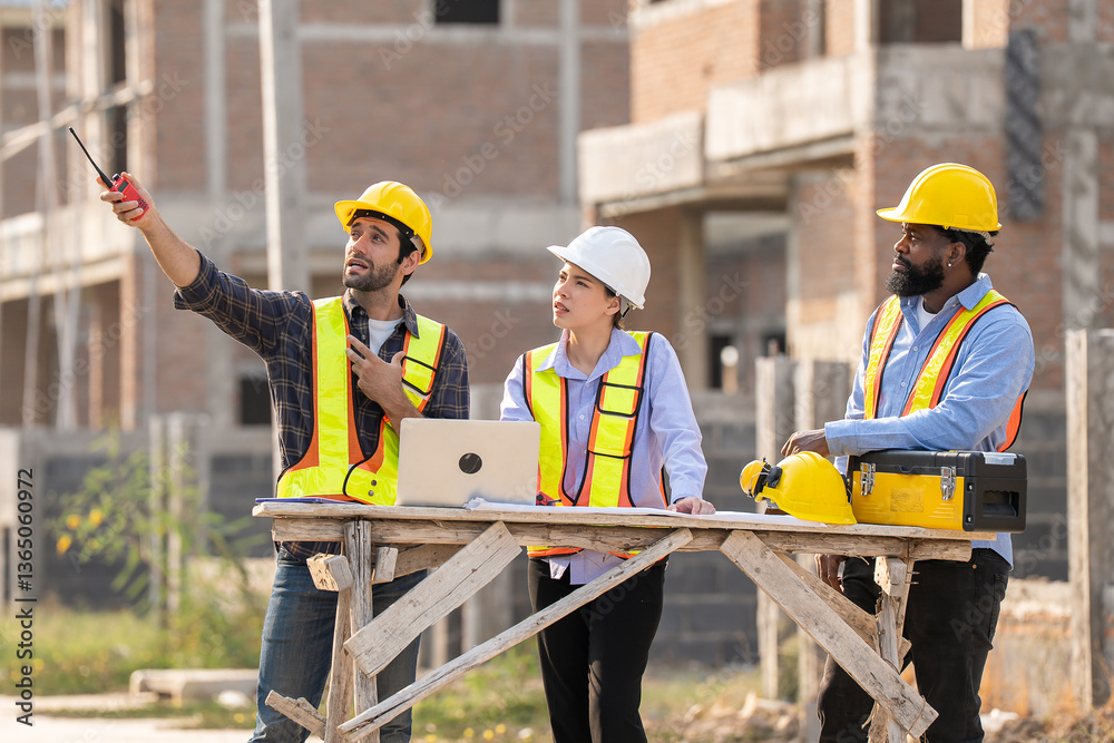 custom made wallpaper toronto digitalconstruction, workers. A team of construction engineers talks to managers and construction workers at the construction site. Quality inspection, work plan, home and industrial building design project