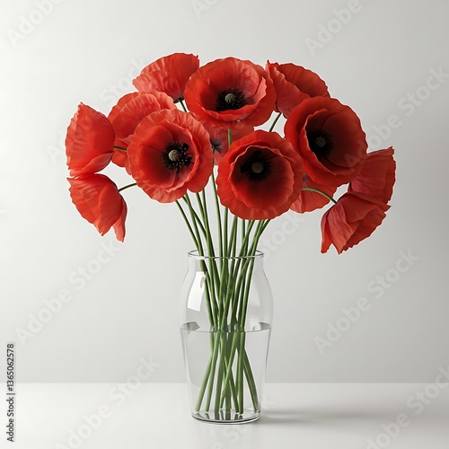 there are red flowers in a clear vase on a table