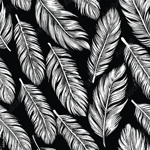 Serene Feather Line Art Seamless Pattern