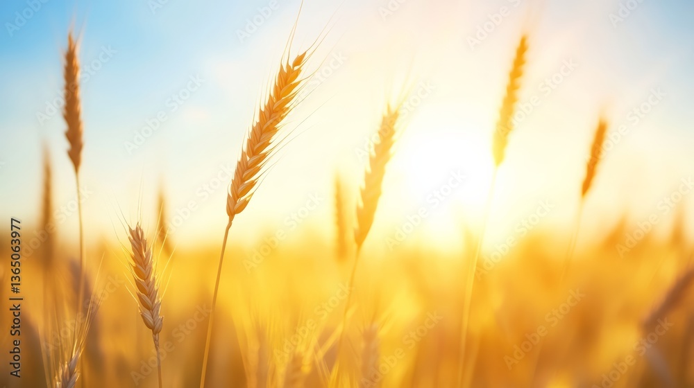 Golden Wheat Field at Sunrise with Warm Sunlight and Soft Sky in a Peaceful Rural Landscape Golden Wheat Field at Sunrise with Warm Sunlight and Soft Sky in a Peaceful Rural Landscape