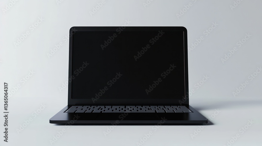 Fototapeta premium Modern black laptop on plain background