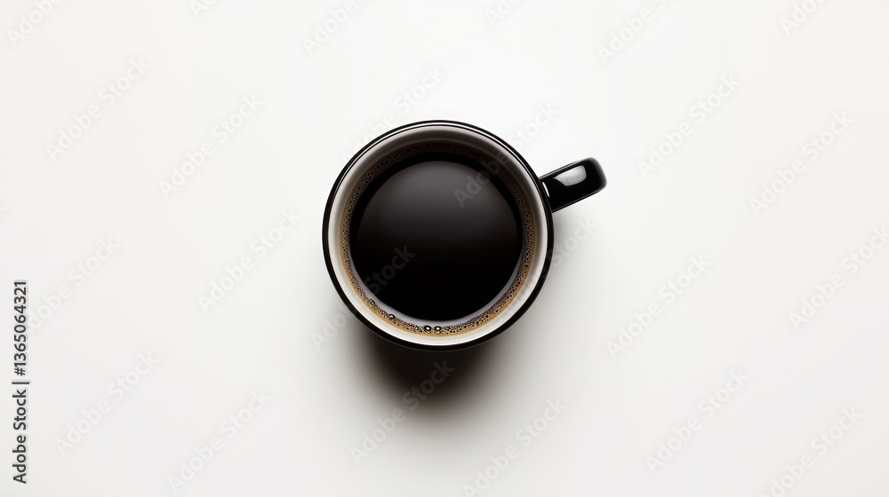 Black coffee in a mug, top view, simple still life, for work, office, or home Black coffee in a mug, top view, simple still life, for work, office, or home