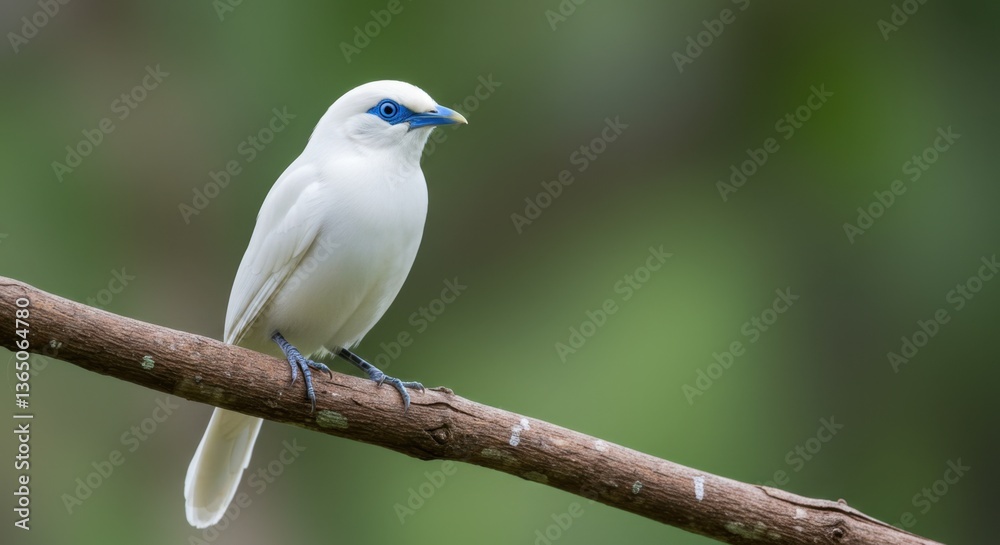 White Bird Perched on Branch in Lush Green Nature White Bird Perched on Branch in Lush Green Nature