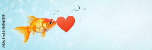 Cute Cartoon Goldfish Talking with Speech Bubble on Blue Background