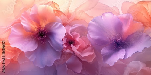 Floral Fantasy: delicate flowers in soft pastel hues, blending together in a dreamy composition with flowing lines, exuding a sense of tranquility and ethereal beauty.