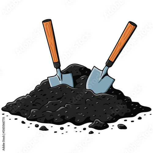 Shovels in pile of ground
