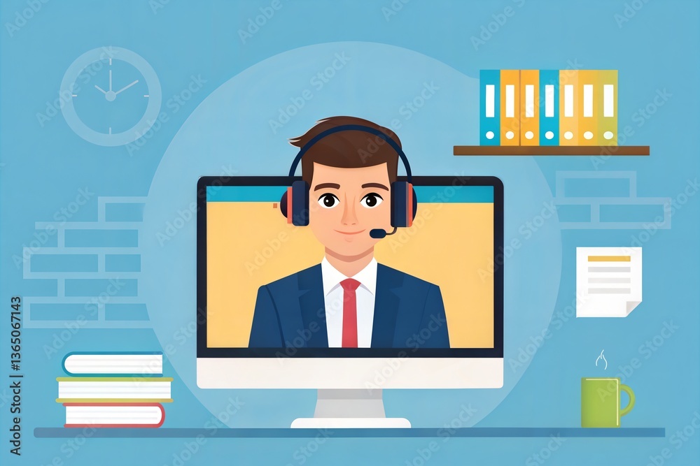 Focused Young Businessman Wearing Headphones. Online Learning, Webinar, and E-Learning Concept. (Education) Focused Young Businessman Wearing Headphones. Online Learning, Webinar, and E-Learning Concept. (Education)