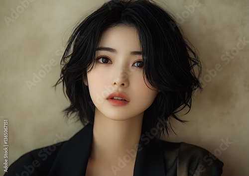 Portrait of a beautiful woman with dark hair and striking eyes
