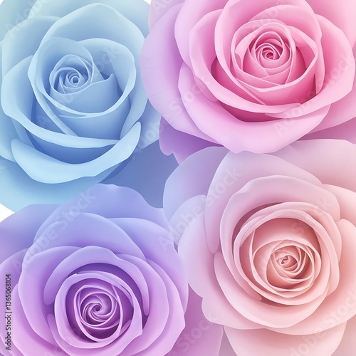 three different colored roses are arranged in a row