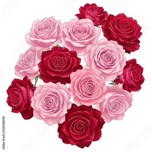 a close up of a bunch of pink and red roses