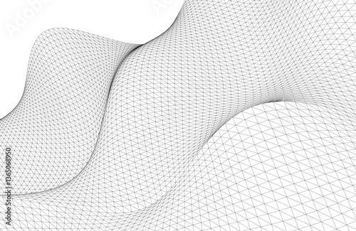 Abstract Wireframe Waves - Futuristic Geometric Mesh Background - Vector Illustration
