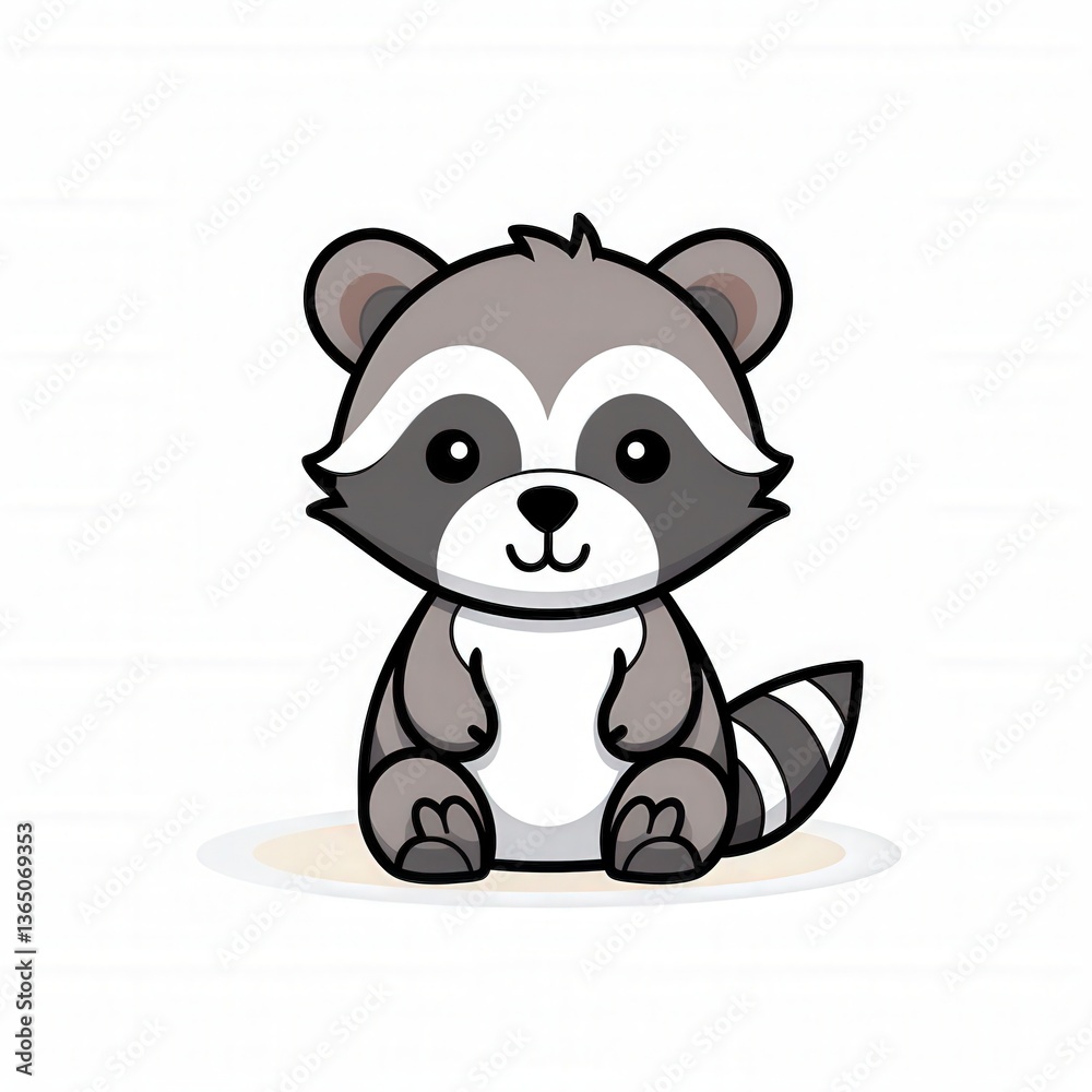 Naklejka premium Cute cartoon raccoon sitting on the ground.