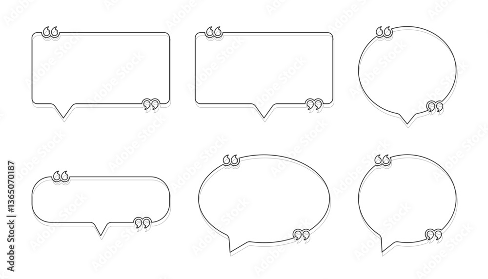 Cartoon empty outlined comic style speech bubbles set on a transparent background. Hand drawn pop art, vintage speech clouds, thinking bubbles, and conversation text elements. Vector illustration