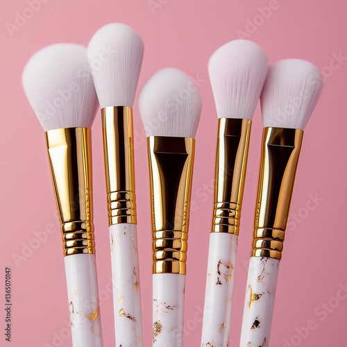 Pinceaux pour le maquillage avec un fond rose 