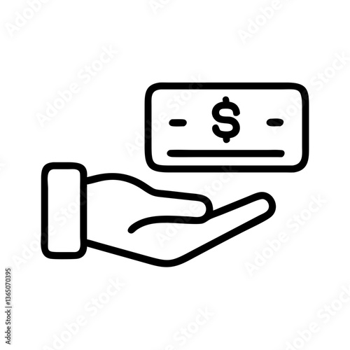 Hand Offering Dollar Bill Icon on Transparent Background  