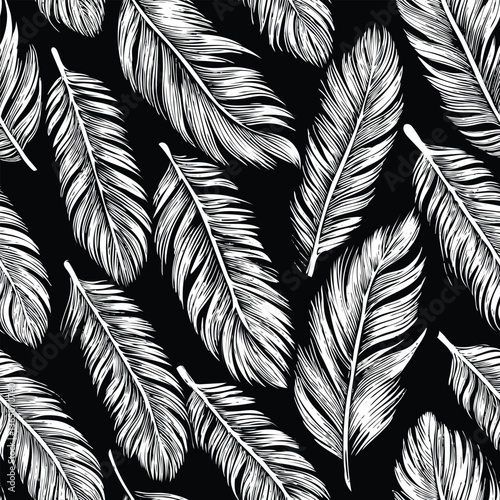 Serene Feather Line Art Seamless Pattern
