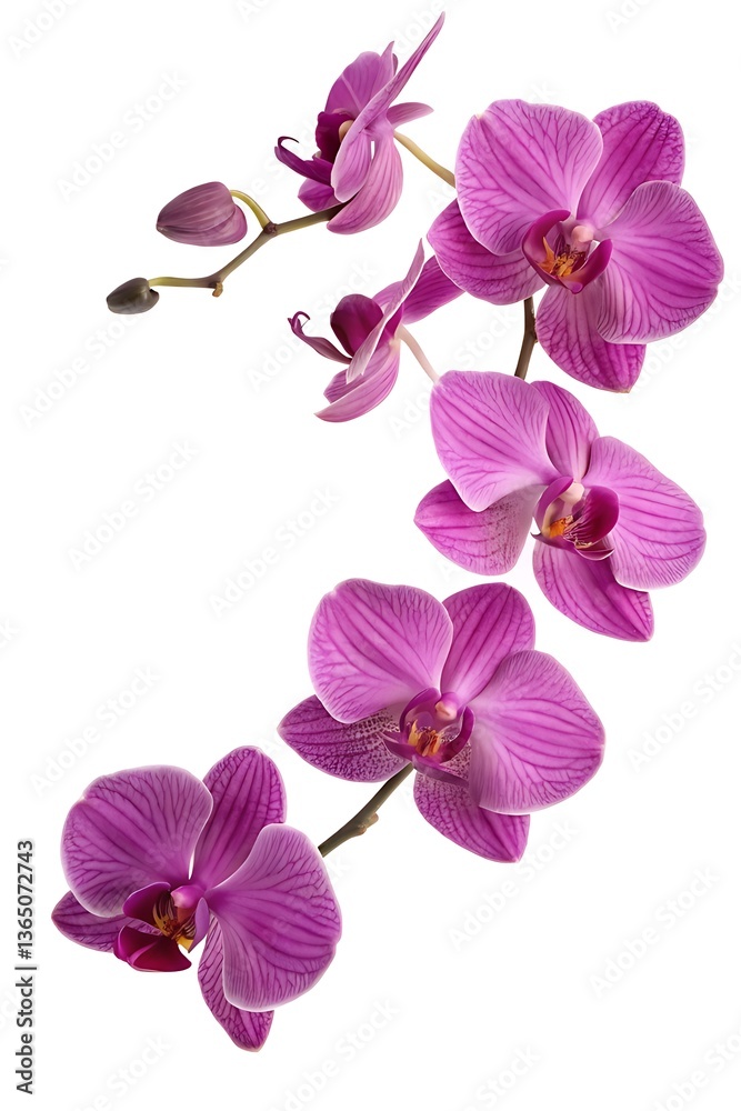 Obraz premium Elegant cascading orchid branch isolated on white background in studio