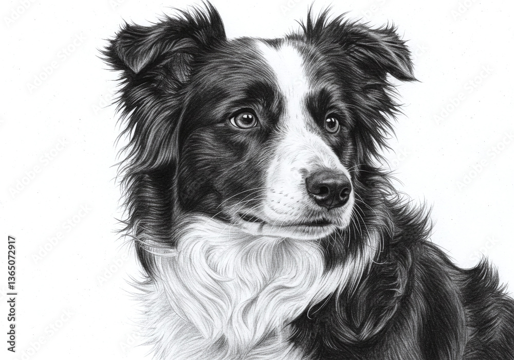Fototapeta premium Intricate Pencil Sketch of a Border Collie Portrait with Studio Precision