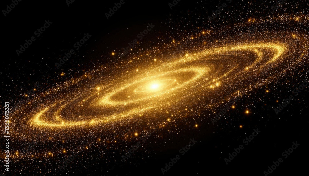 Fototapeta premium Abstract galaxy made of golden light particles on a black background (artistic). Generated AI