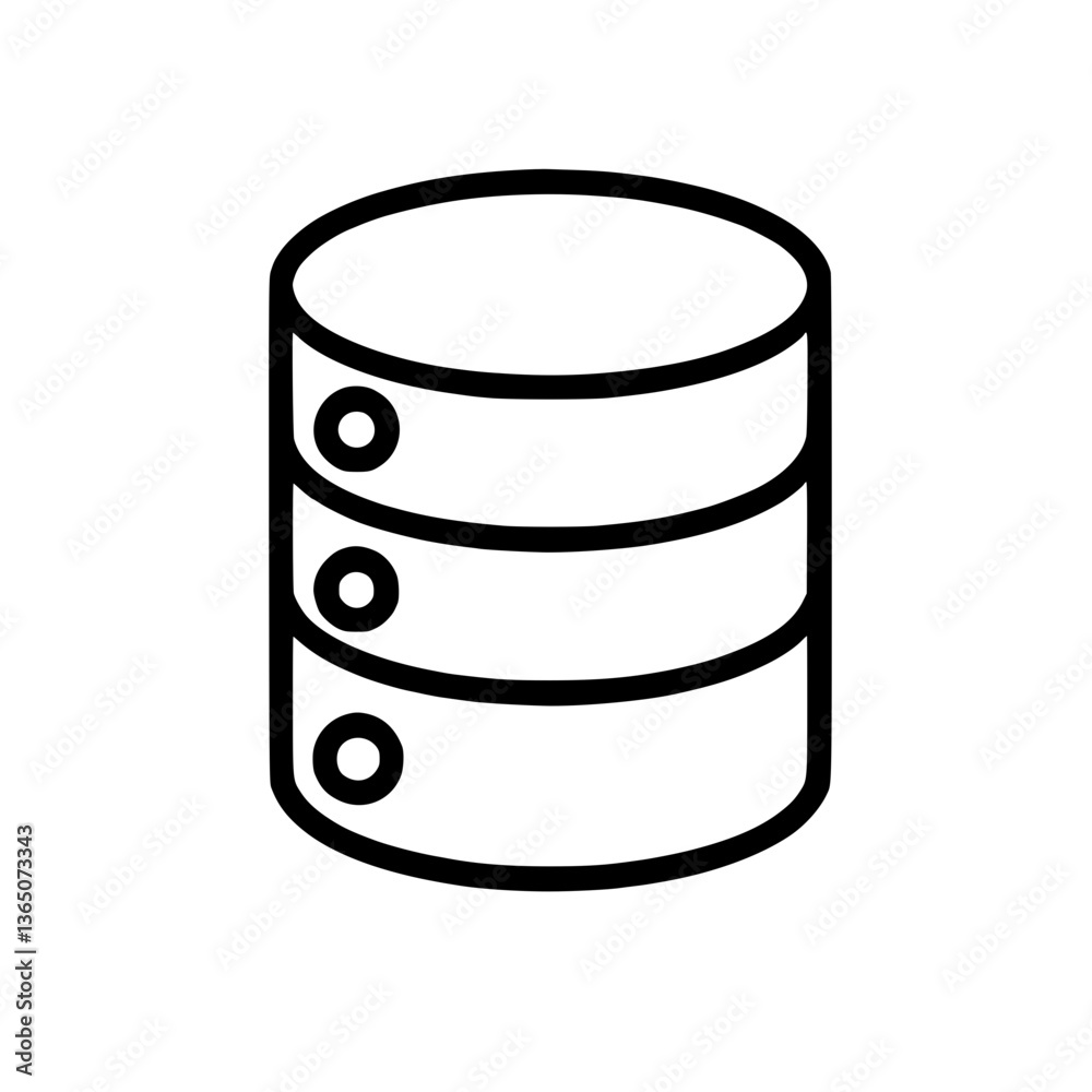 A and minimalist icon depicting a cylindrical storage unit with three distinct levels and small circular accents on each level Storage Symbol A and minimalist icon depicting a cylindrical storage unit with three distinct levels and small circular accents on each level Storage Symbol