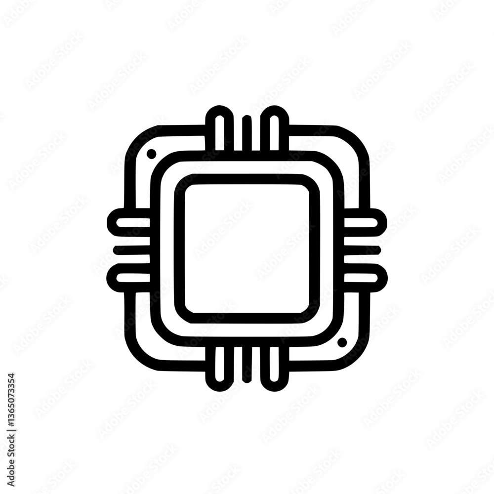Minimalist illustration of a microchip The design features clean lines and a square format symbolizing technology and computing hardware Minimalist illustration of a microchip The design features clean lines and a square format symbolizing technology and computing hardware