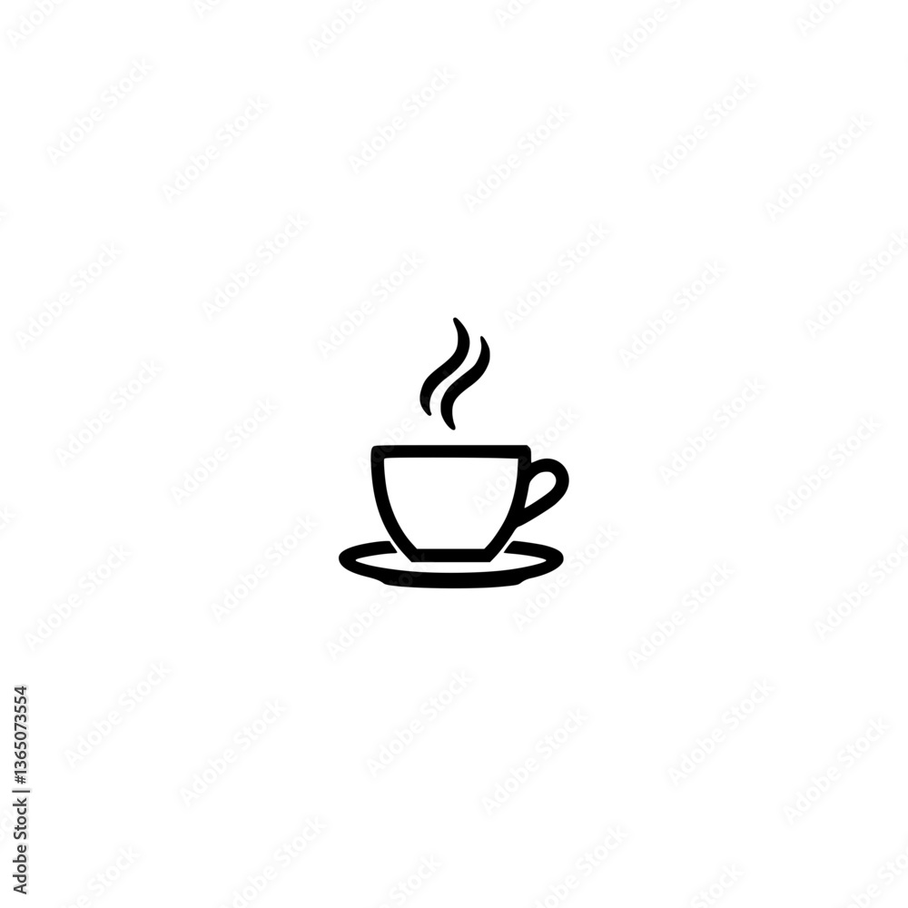 Simple and graphic of a hot beverage cup on a saucer with steam rising Classic icon for coffee tea or any hot drink Simple and graphic of a hot beverage cup on a saucer with steam rising Classic icon for coffee tea or any hot drink