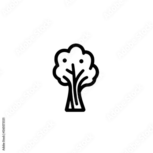 Stylized Tree Icon: A simple and illustration of a tree with a round leafy top and a sturdy trunk on a clean