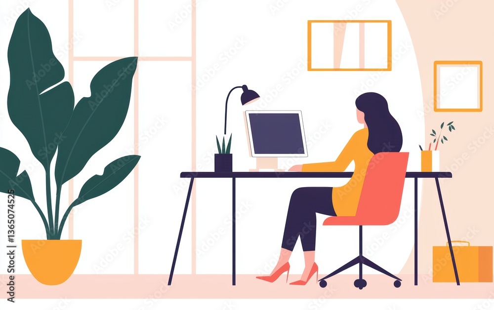 Fototapeta premium Home Office Setup Modern Workspace Digital Productivity Indoor Environment User-Centric Design for Remote Work