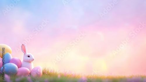 Curious Cute Bunny Peeking Over White Wall with Green Ivy in Bright Spring Garden Setting.