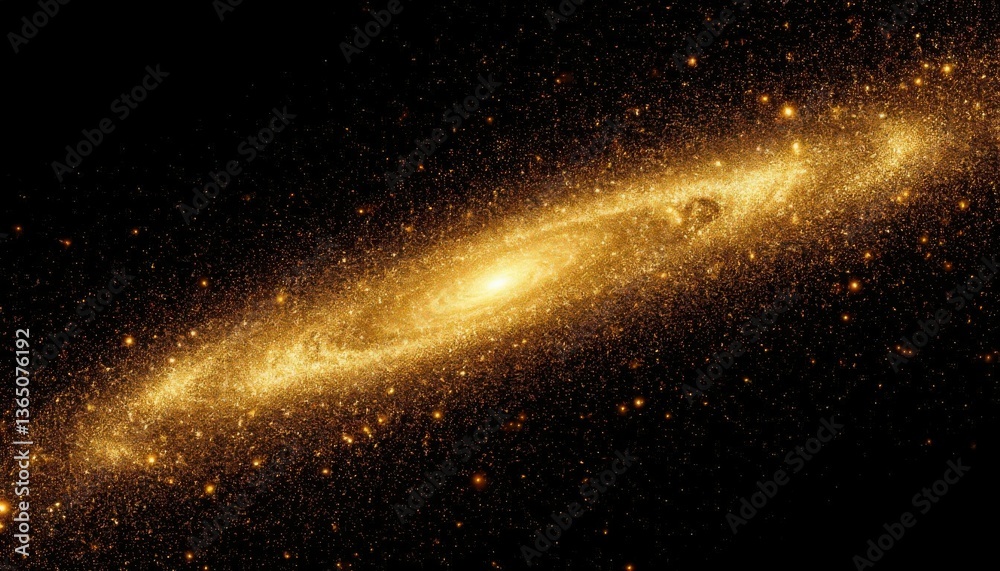 Obraz premium Abstract galaxy made of golden light particles on a black background (artistic). Generated AI
