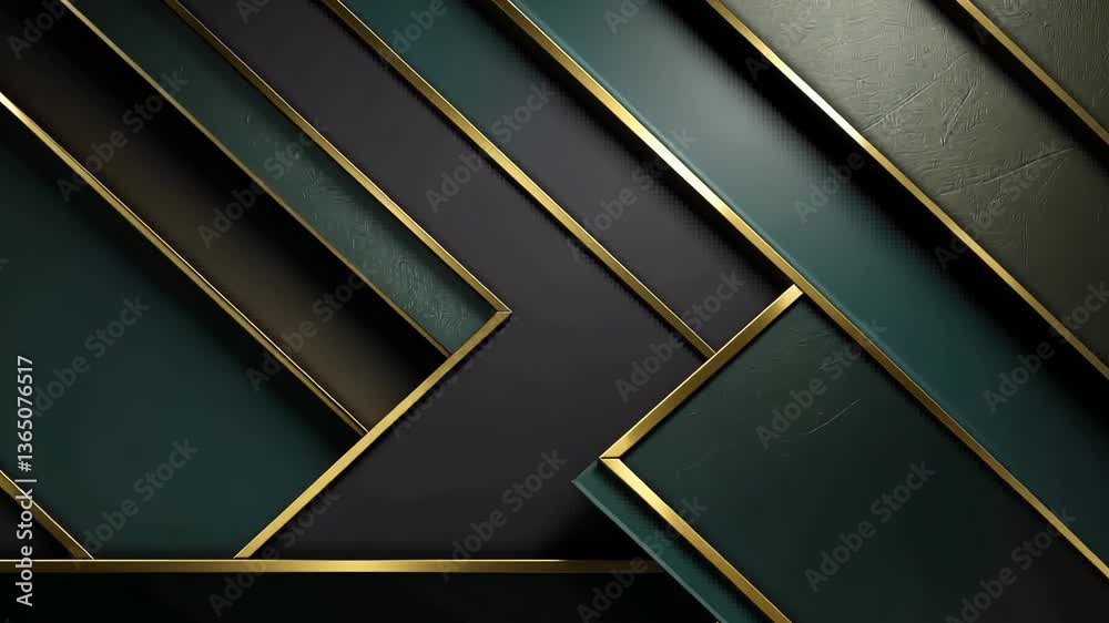 Abstract geometric design with overlapping teal, dark brown, and navy panels framed in gold Abstract geometric design with overlapping teal, dark brown, and navy panels framed in gold