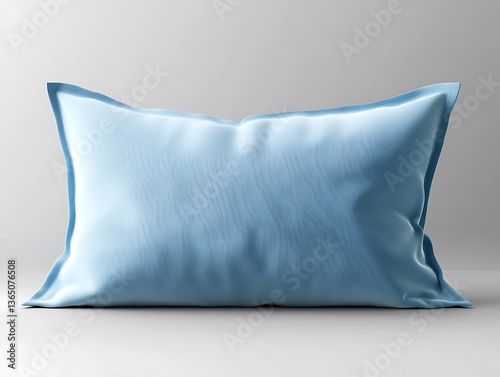 A soft blue pillow resting on a neutral colored surface