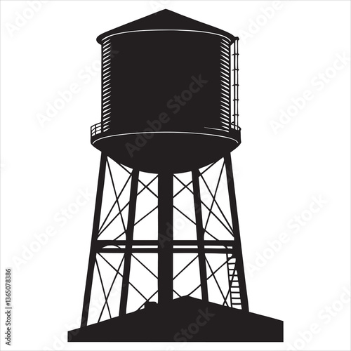 water tower icon, water tower black silhouette llustration on white background
