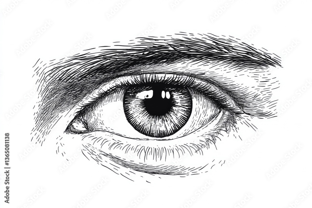 Fototapeta premium Detailed illustration of a human eye showcasing intricate textures and shading techniques