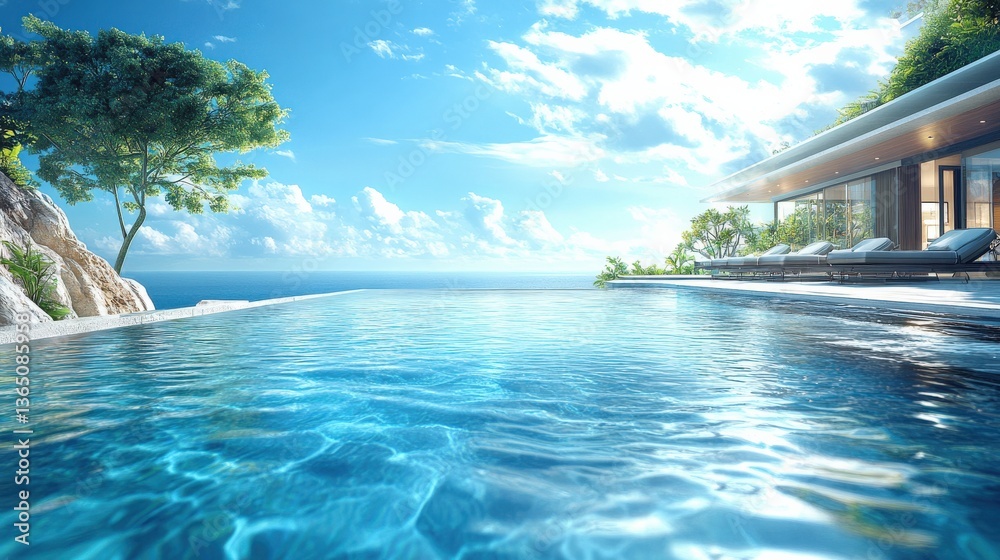 Fototapeta premium Luxury Oceanfront Villa Pool Oasis