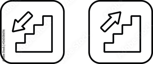 Downstairs outline linear icon up and down. Vector illustration