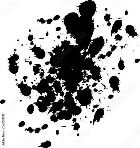 Black ink splatter isolated on white background, Dirty artistic design elements 
