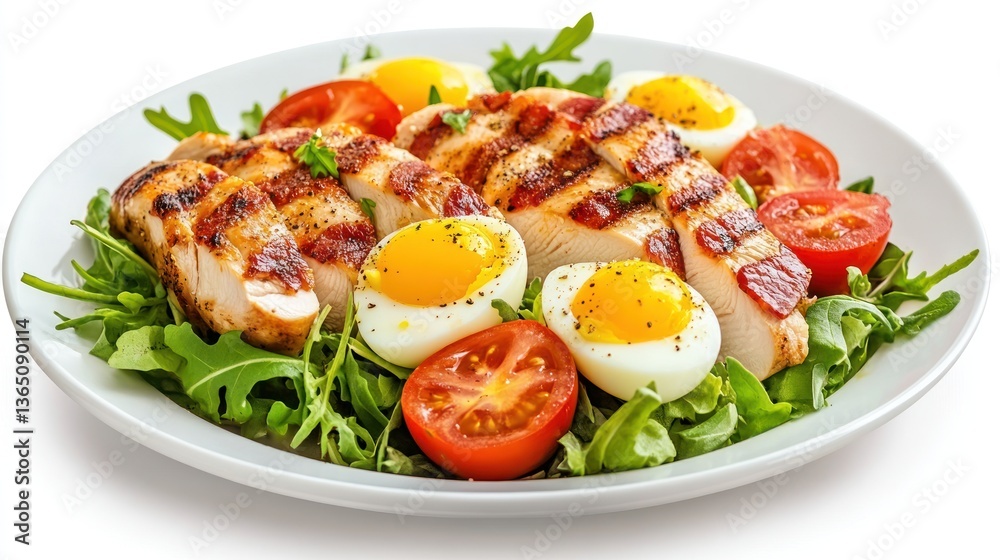 Delicious Grilled Chicken Salad with Boiled Eggs and Tomatoes
