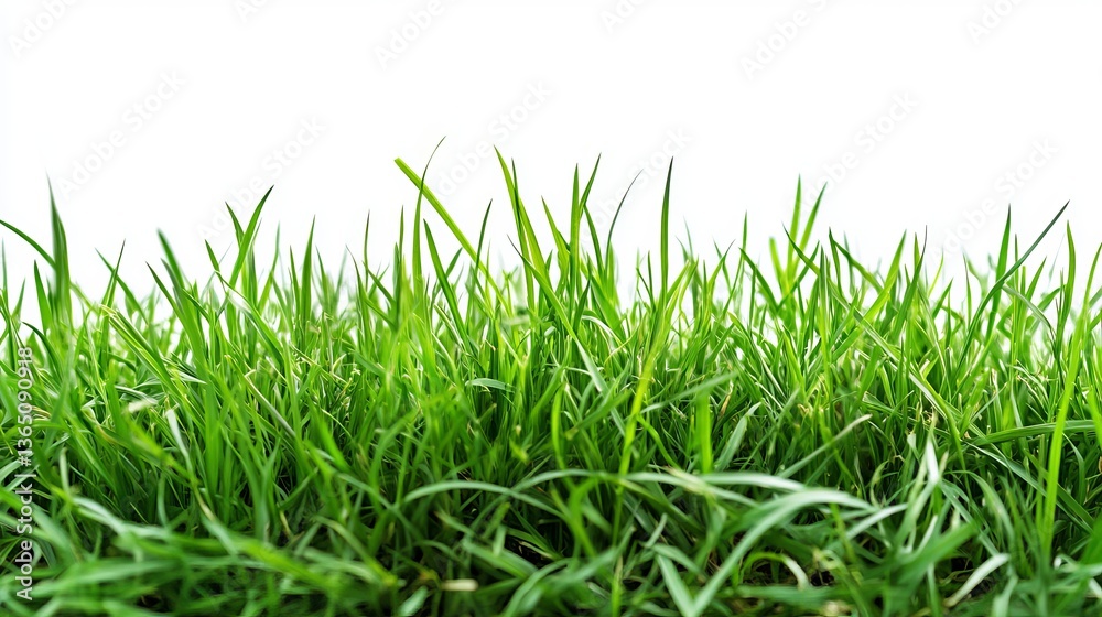 Fototapeta premium Vibrant Green Grass Blades Lush Spring Nature Background Texture Image Fresh Meadow Summer Greenery Field White Isolated Botanical Plant Life Detailed