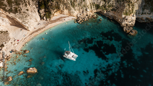 Obraz na płótnie Sailing yacht anchored in Corfu, Greece