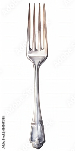 Watercolor illustration of a silver fork.
