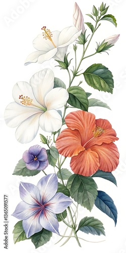 Canvastavla Elegant Watercolor Hibiscus Flowers Arrangement in Various Colors