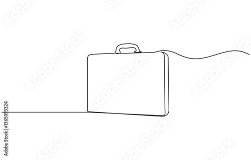 Briefcase as one line continuous outline vector illustration, Single continuous line drawing briefcase icon logo. Bag, portfolio symbol. Flat suitcase sign isolated on white background.