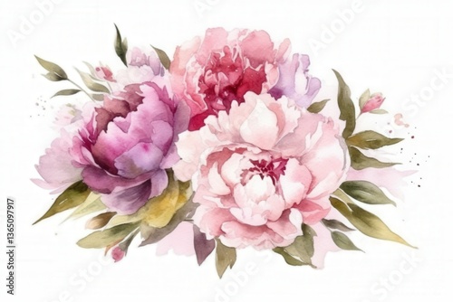 Wallpaper Mural Watercolor Peonies on White Background Torontodigital.ca