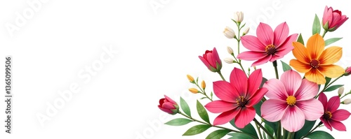 Illustration of a vibrant spring flower bouquet on a white background,  petals,  vibrant
