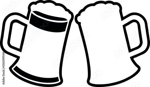 Illustrated beer mug with foam in vector style