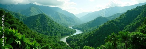 Lush green landscapes of Honduras featuring mountains, forests, and rivers,  hills,  nature