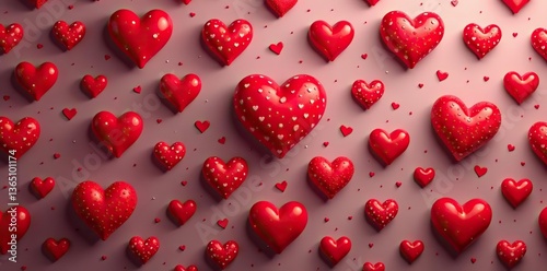 Seamless pattern of red hearts for Valentine's Day background, romantic, passion