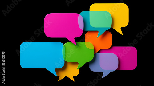 Colorful speech bubbles overlapping, creating a visual representation of multiple conversations and communication flow