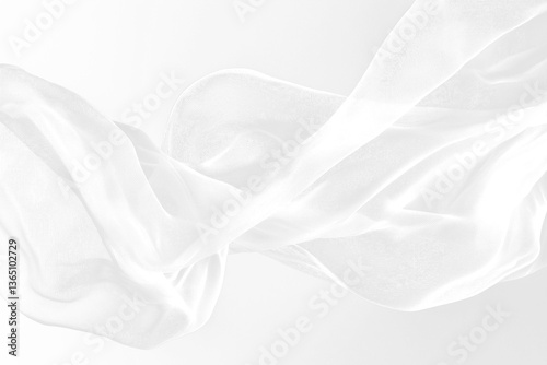 a beautiful, delicate strand of bright white mesh fabric is billowing effect isolated
